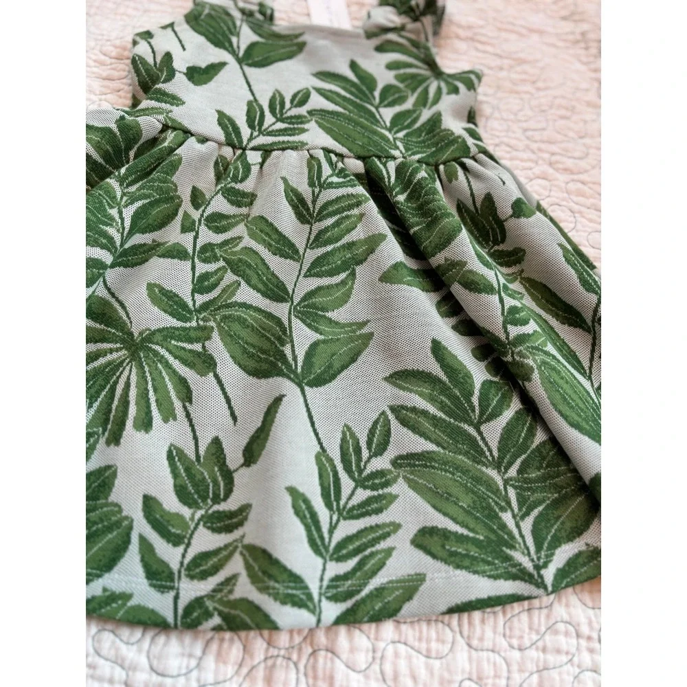 Janie and Jack Girl's Green Tropical Palm‎ Leaf Ruffle Back Cutout Dress 2T